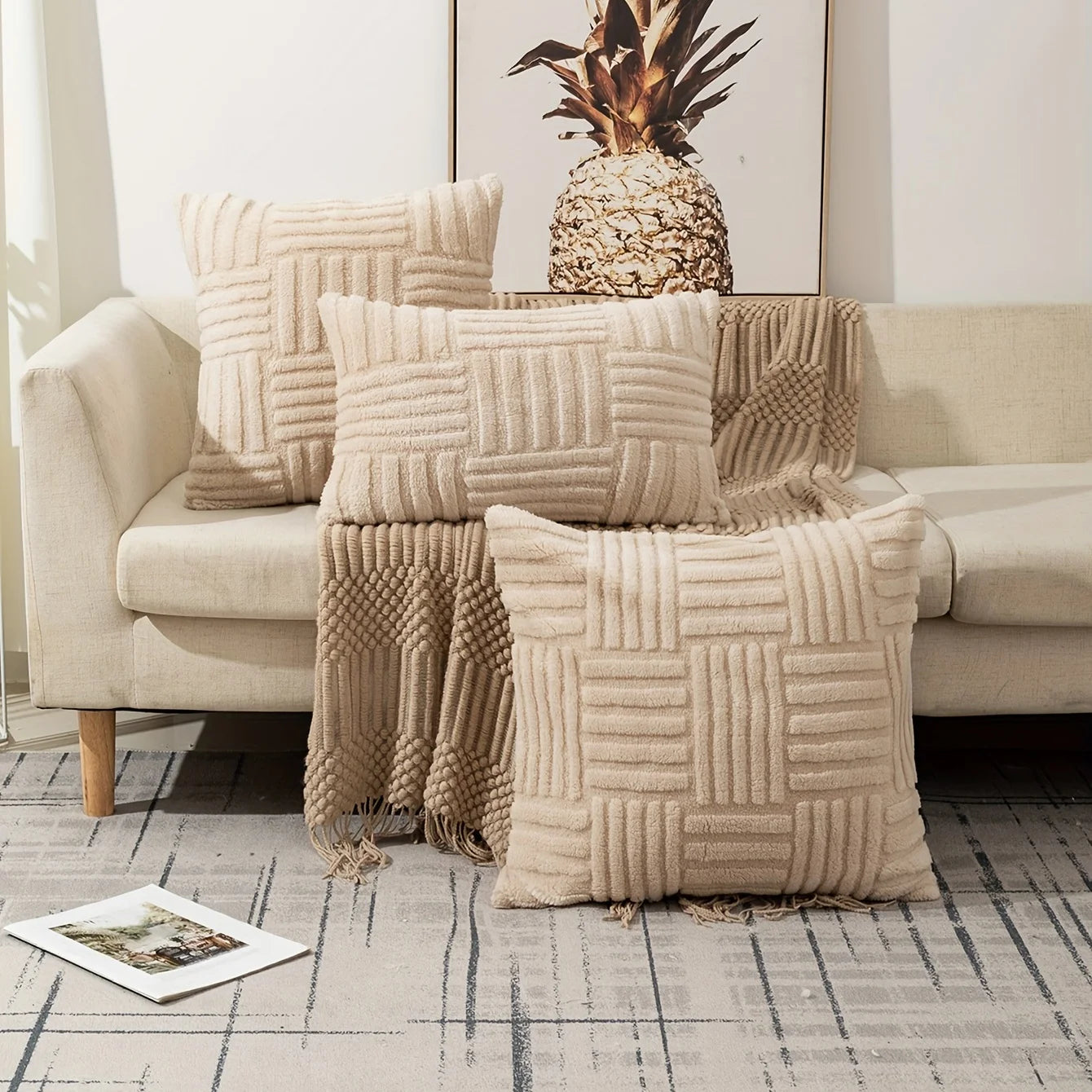Plush Cushion Cover – Soft Textured Decorative Pillow Cover for Sofa & Living Room