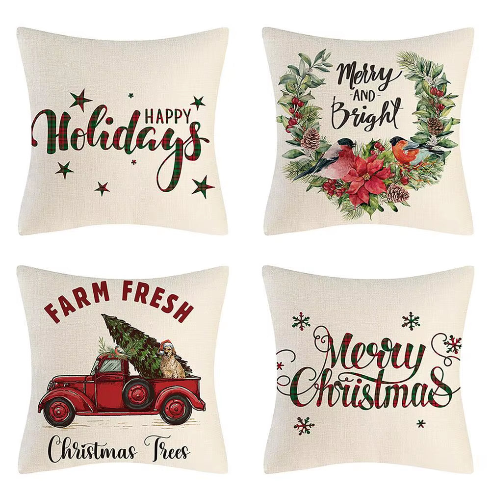 4PCS Christmas Throw Pillow Covers – Xmas Decorative Cushion Covers