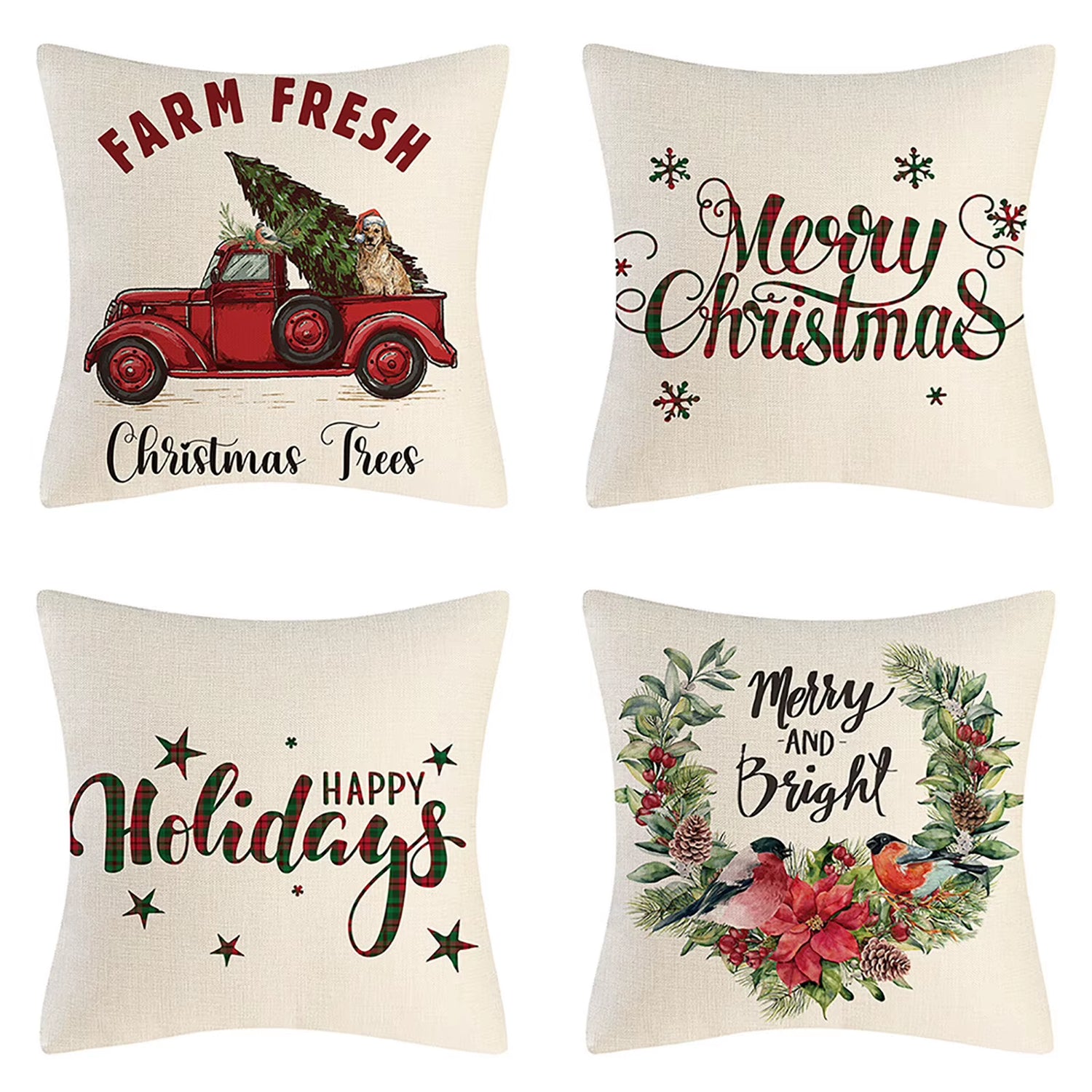 4PCS Christmas Throw Pillow Covers – Xmas Decorative Cushion Covers