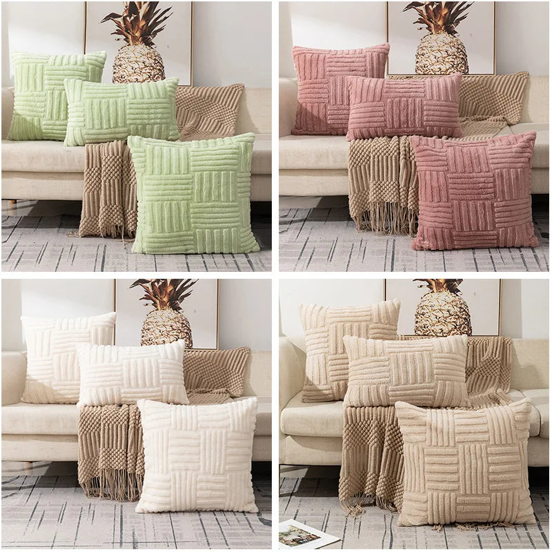Plush Cushion Cover – Soft Textured Decorative Pillow Cover for Sofa &amp; Living Room