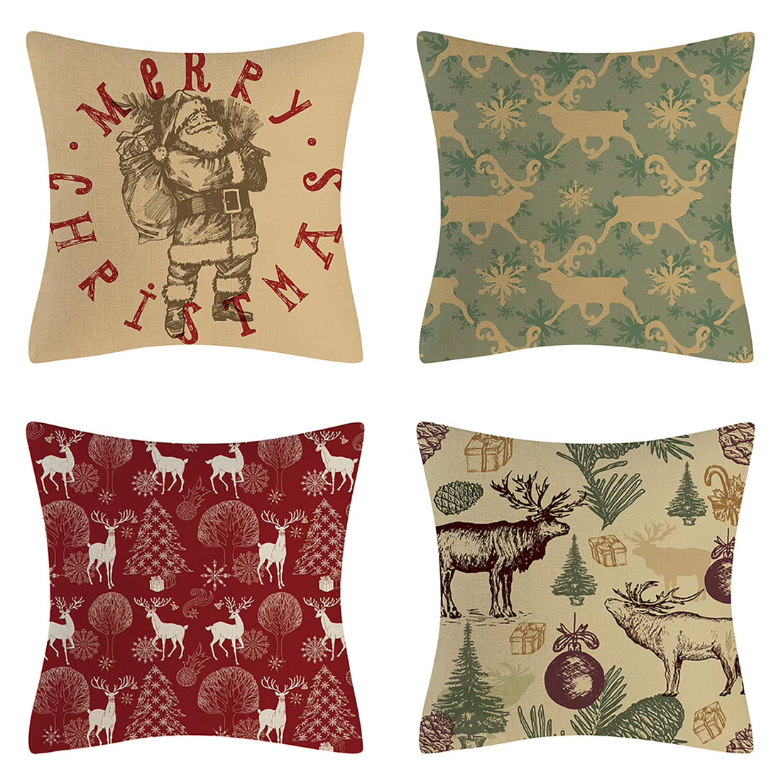 4PCS Christmas Throw Pillow Covers – Xmas Decorative Cushion Covers