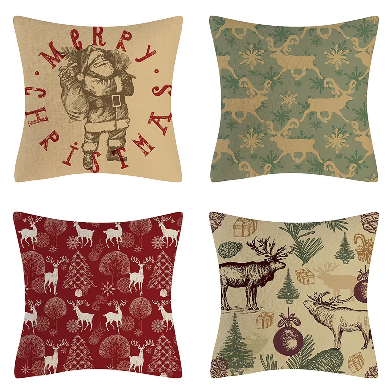 4PCS Christmas Throw Pillow Covers – Xmas Decorative Cushion Covers