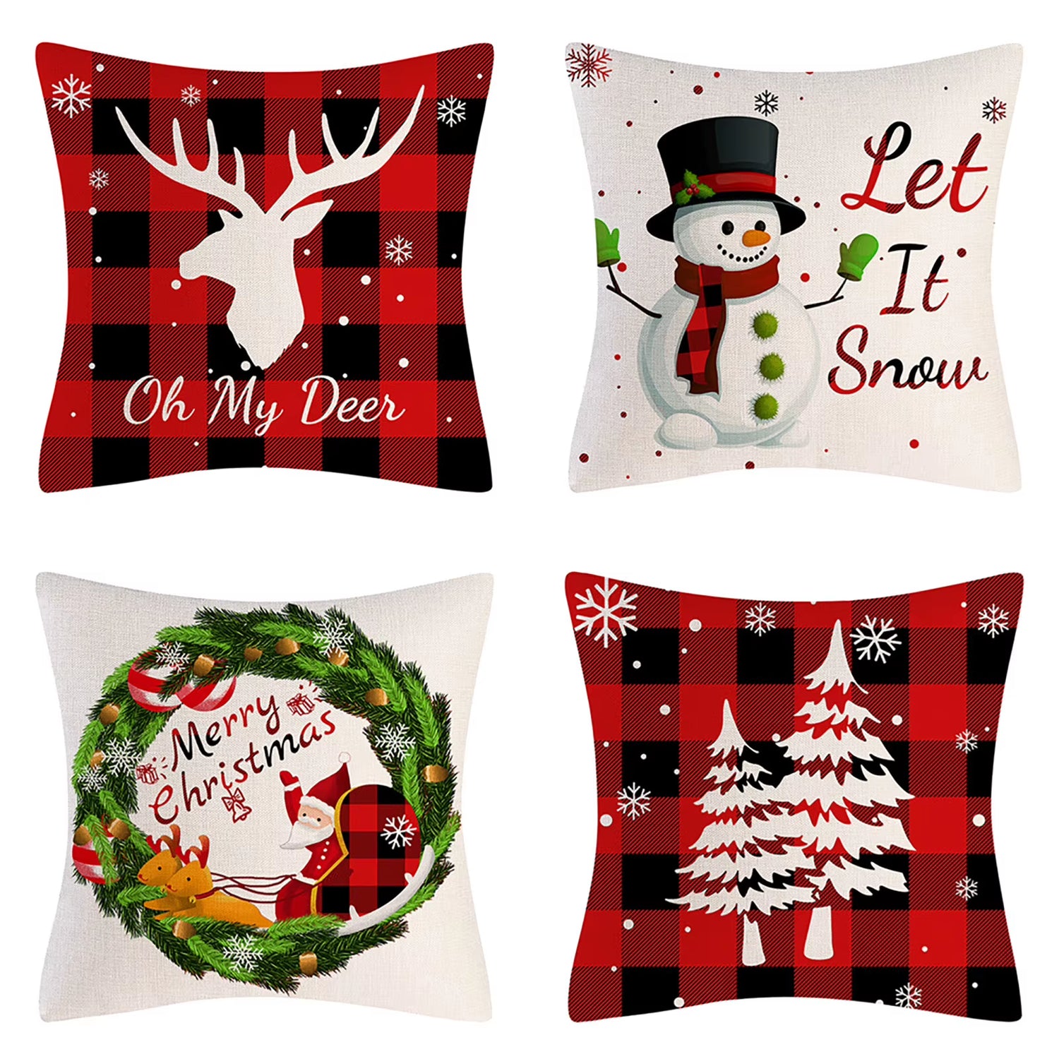 4PCS Christmas Throw Pillow Covers – Xmas Decorative Cushion Covers