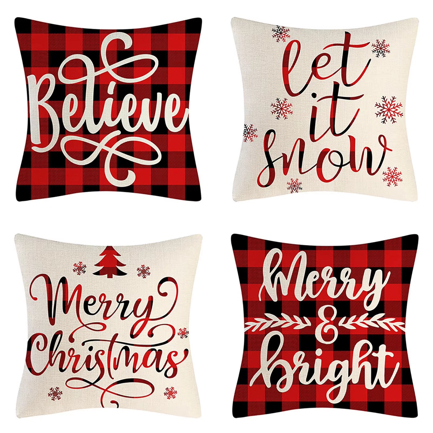 4PCS Christmas Throw Pillow Covers – Xmas Decorative Cushion Covers