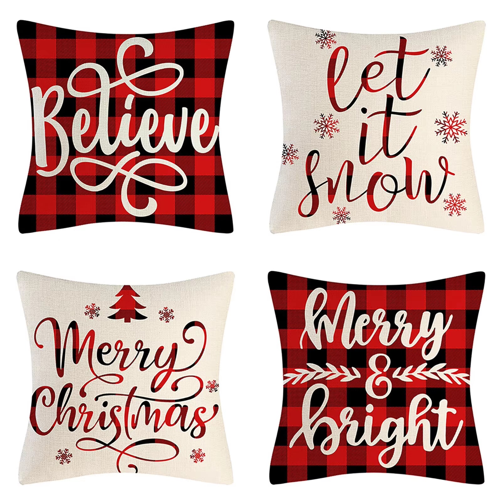 4PCS Christmas Throw Pillow Covers – Xmas Decorative Cushion Covers