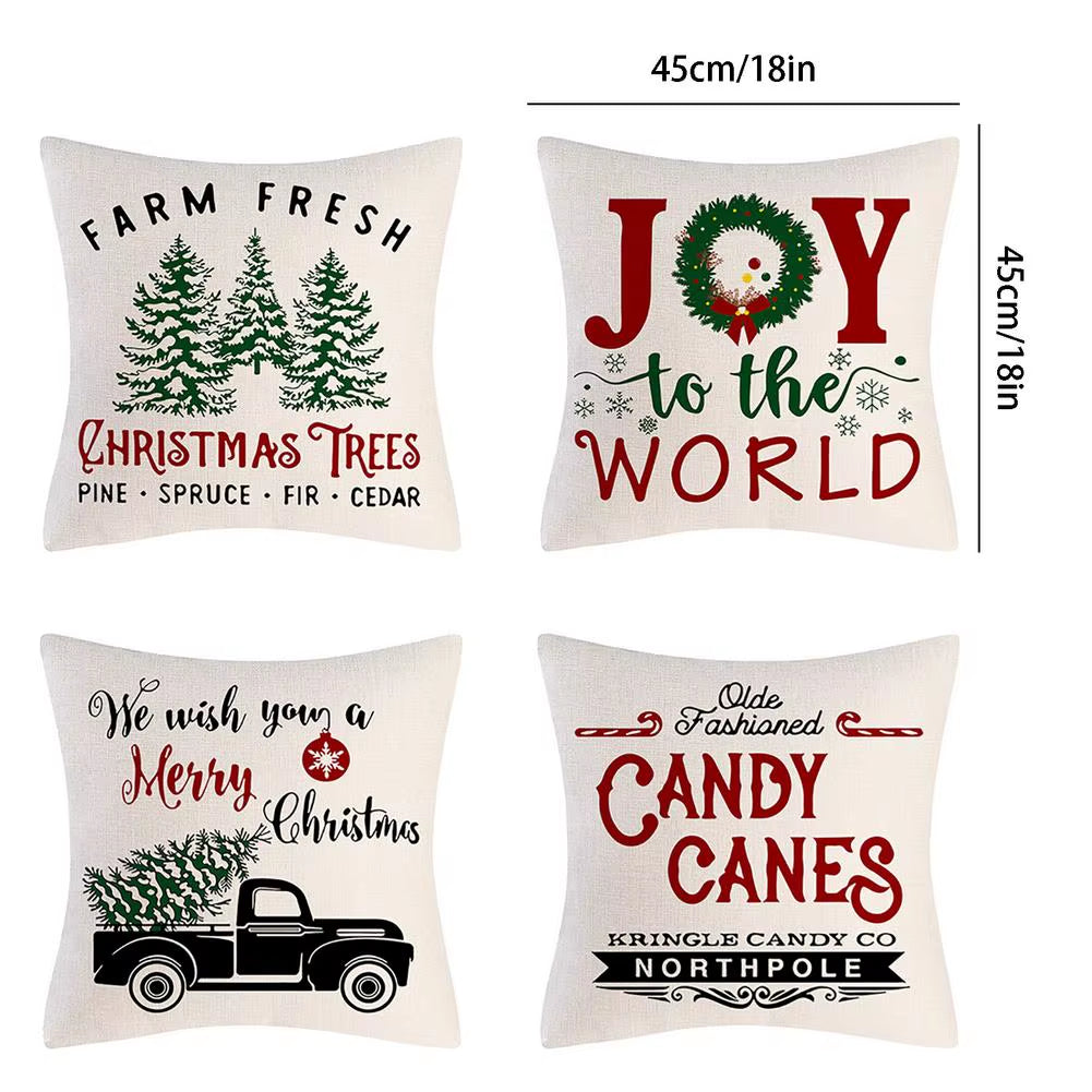4PCS Christmas Throw Pillow Covers – Xmas Decorative Cushion Covers