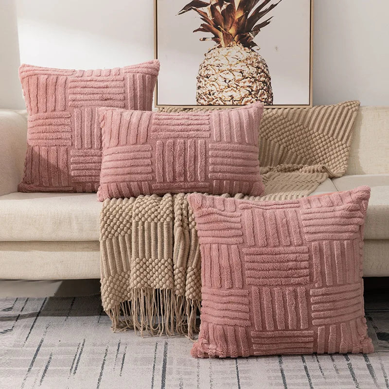 Plush Cushion Cover – Soft Textured Decorative Pillow Cover for Sofa &amp; Living Room