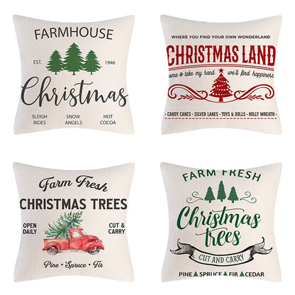 4PCS Christmas Throw Pillow Covers – Xmas Decorative Cushion Covers