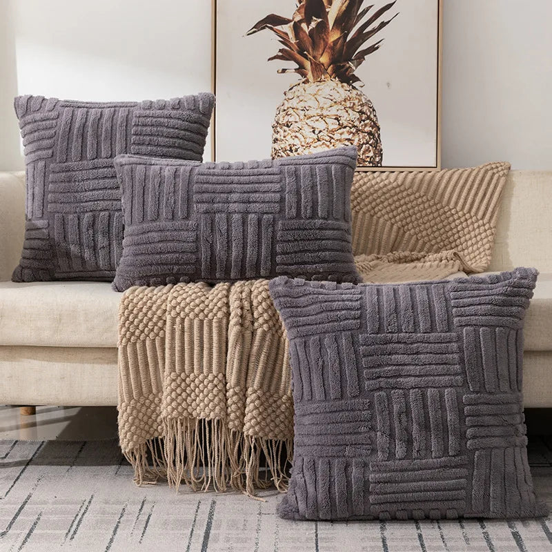Plush Cushion Cover – Soft Textured Decorative Pillow Cover for Sofa &amp; Living Room