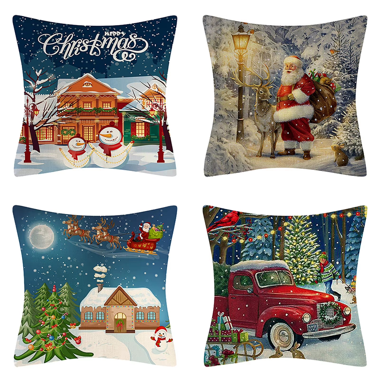 4PCS Christmas Throw Pillow Covers – Xmas Decorative Cushion Covers